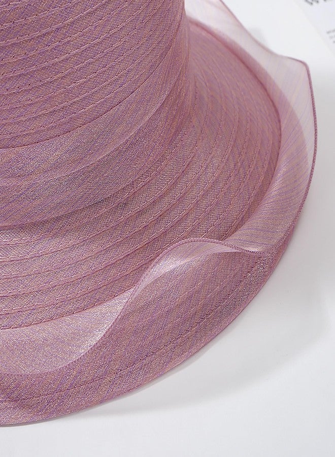 CXQRR Kentucky Organza Derby Hats for Women Church Tea Fascinator Wide Brim Sun Hat for Ladies Light Purple - Image 5